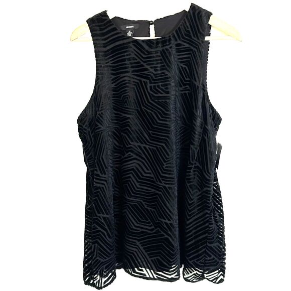 New Alfani Top Size 12 Velvet Burnout Sleeveless Layered Black Boho Holidays nwt - Picture 1 of 8